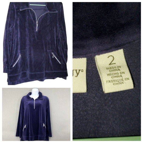 Zenergy Chico's Size L 2 purple Soft Velvet Zip Sweatshirt Jacket‎ Pockets Bling - Picture 1 of 11